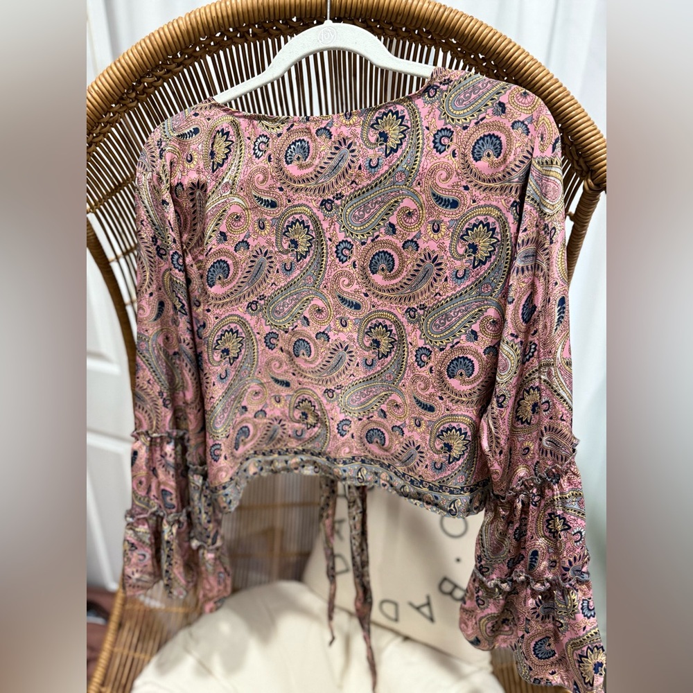 Pink Ruffled Tie-Front Blouse - Picture 2 of 2